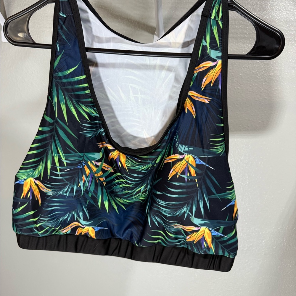 Tropical Birds of Paradise Swim Top 24W Black Green Racerback Bikini Top